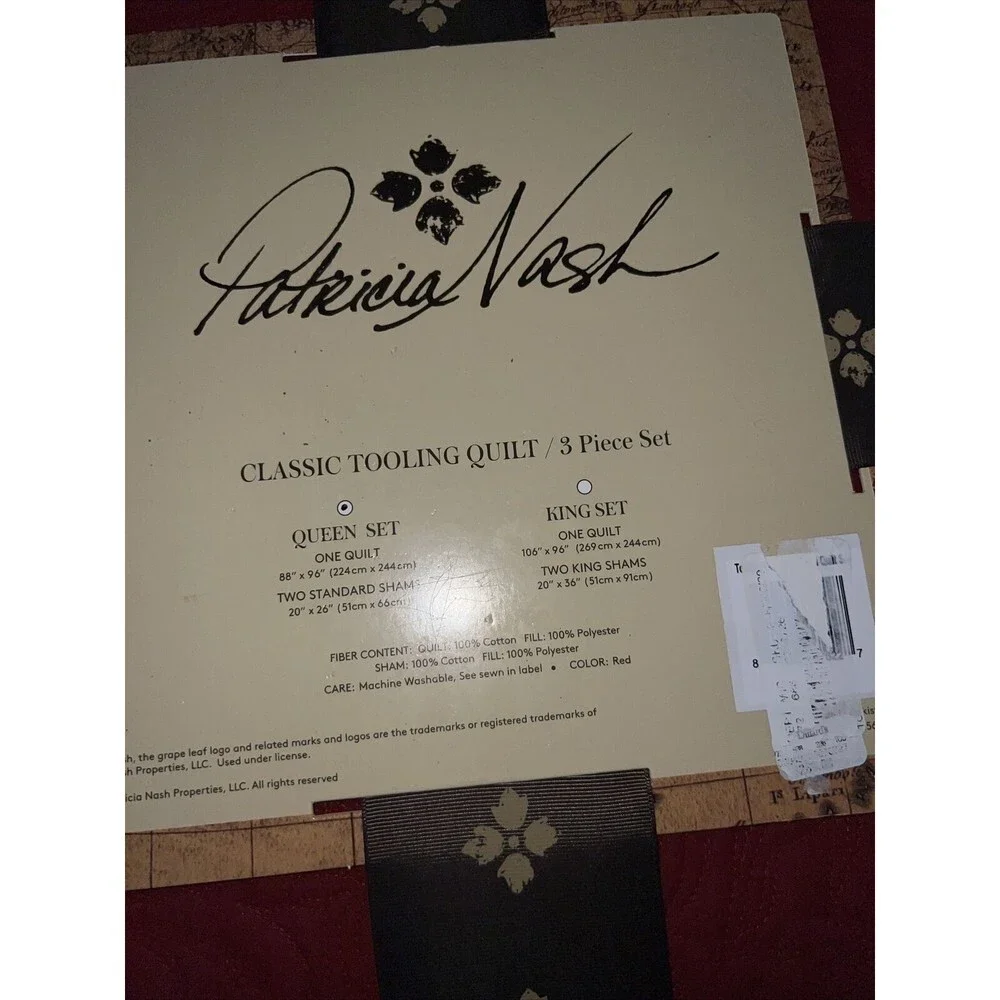 Patricia Nash Classic Tooled Red Queen Quilt Set 3Pcs‎ Reversible NWT